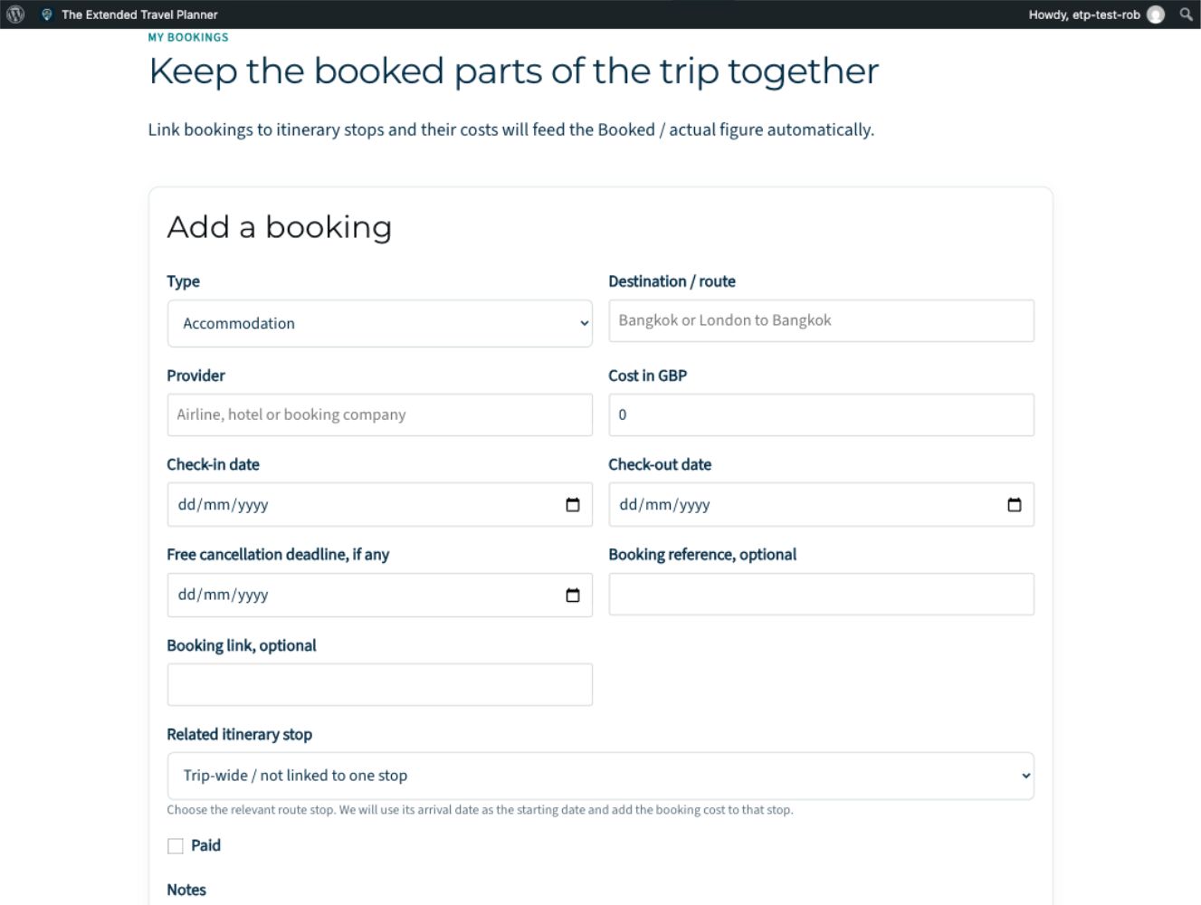 Bookings, real planner screen with demonstration data