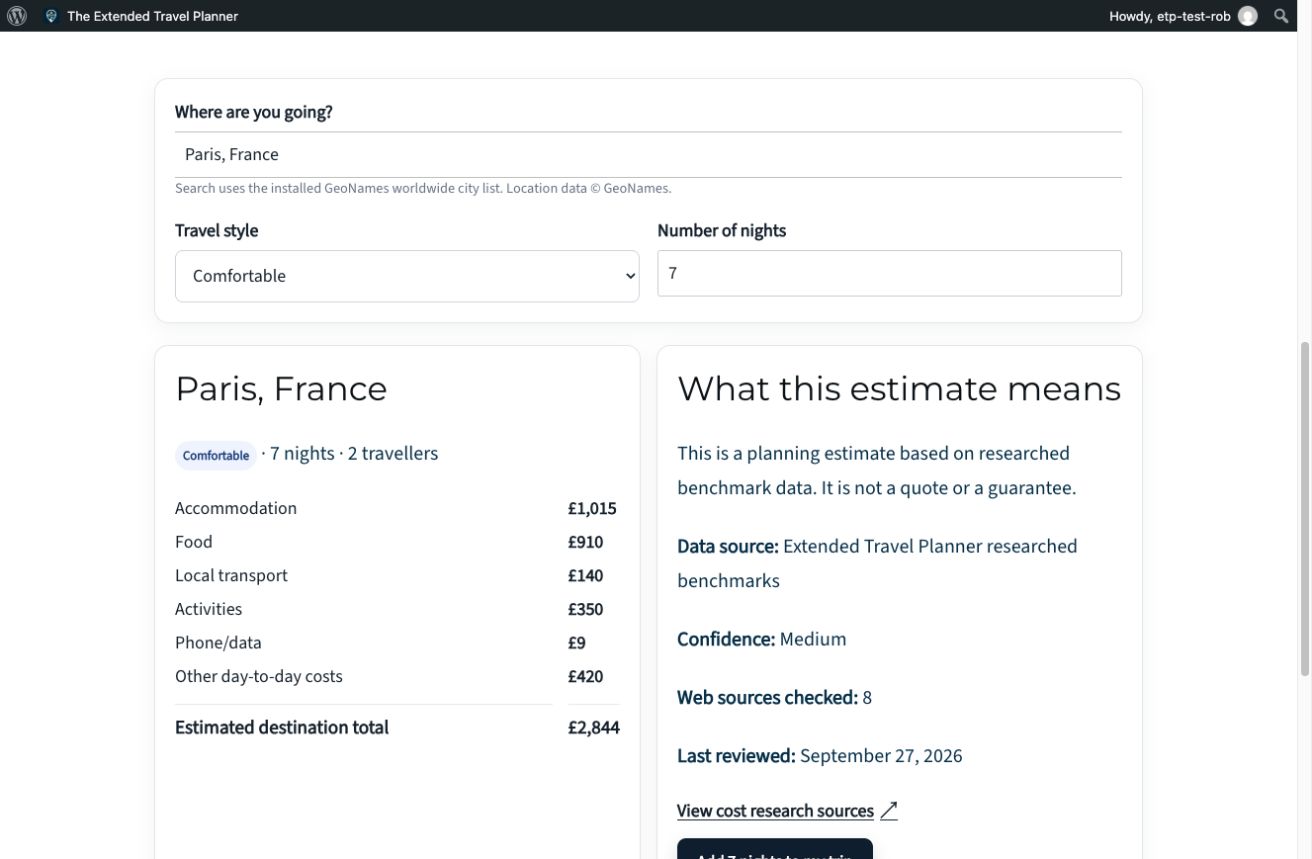 How Much Will It Cost?, real planner screen with demonstration data